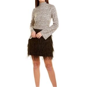 TYLER BOE Cheetah Feather Black Dress Bell Sleeve Cocktail Party Holiday SMALL